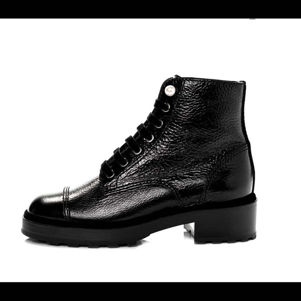 Chanel pearl embellished combat boots